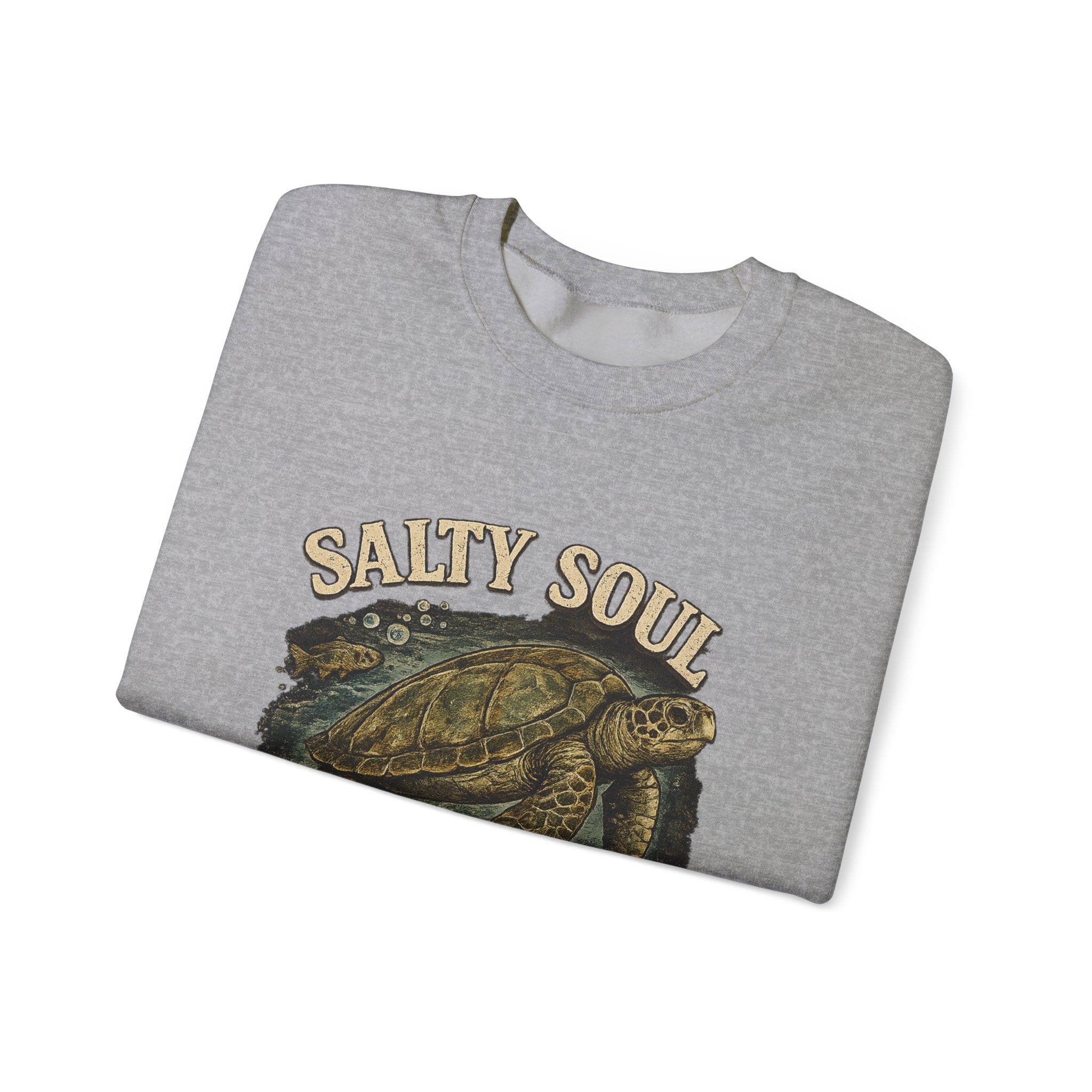 Sea Turtle Crewneck Sweatshirt - "Salty Soul Ocean Bound" Vintage Coastal Pullover