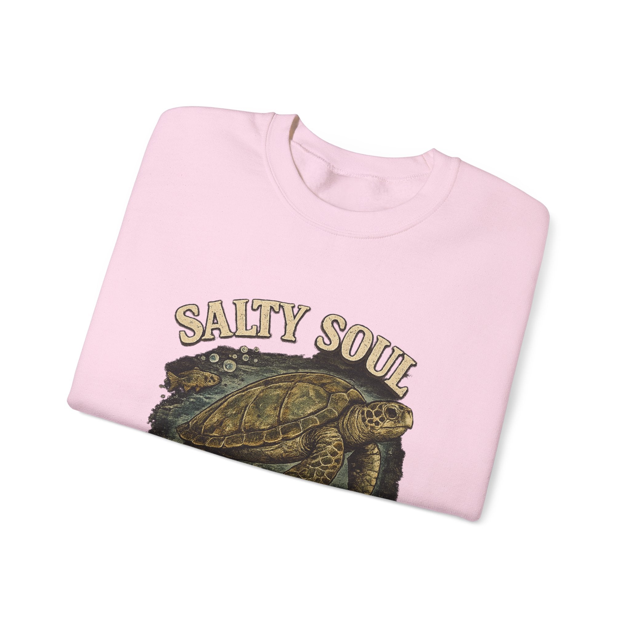 Sea Turtle Crewneck Sweatshirt - "Salty Soul Ocean Bound" Vintage Coastal Pullover