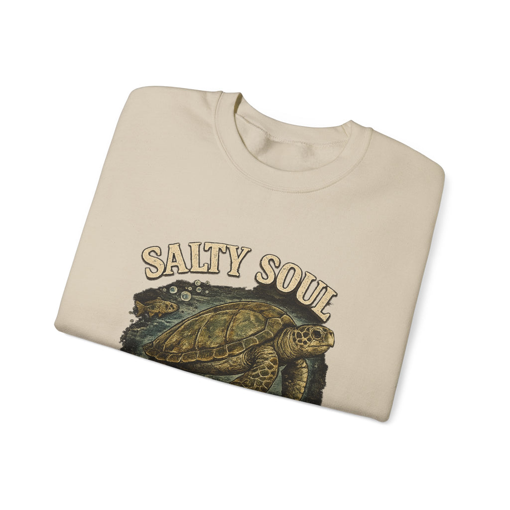 Sea Turtle Crewneck Sweatshirt - "Salty Soul Ocean Bound" Vintage Coastal Pullover