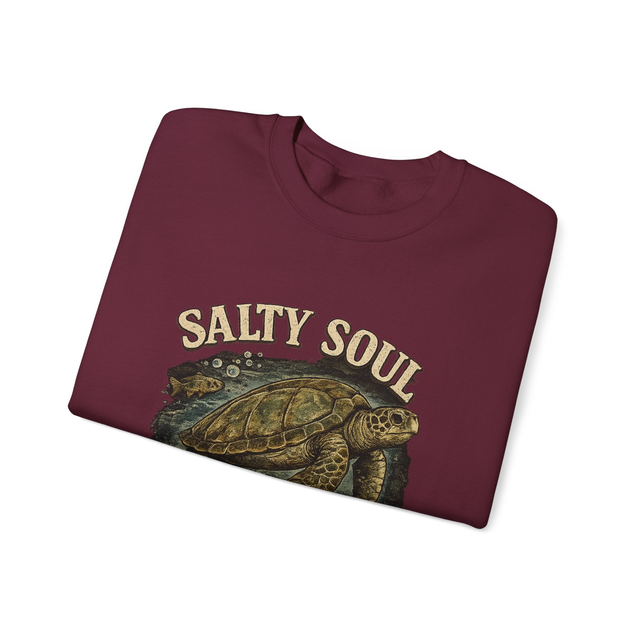 Sea Turtle Crewneck Sweatshirt - "Salty Soul Ocean Bound" Vintage Coastal Pullover