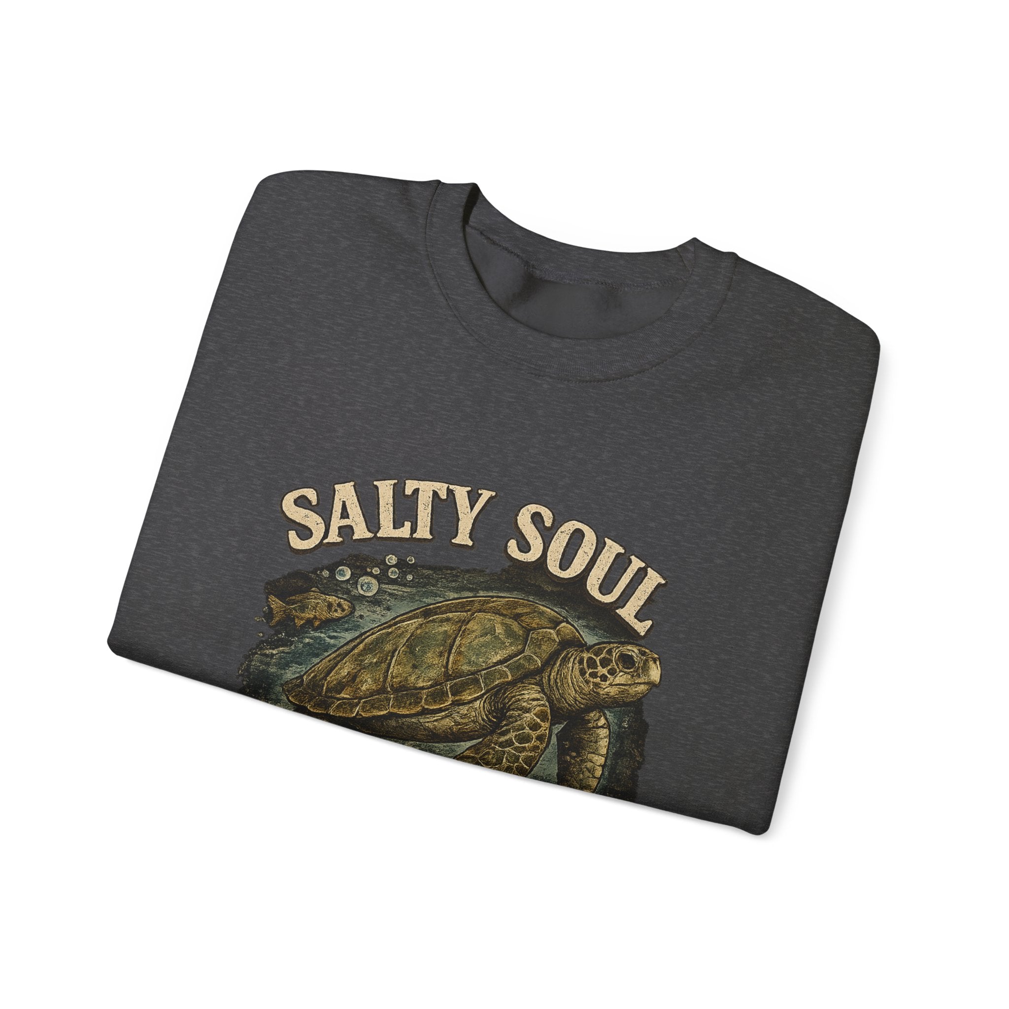 Sea Turtle Crewneck Sweatshirt - "Salty Soul Ocean Bound" Vintage Coastal Pullover