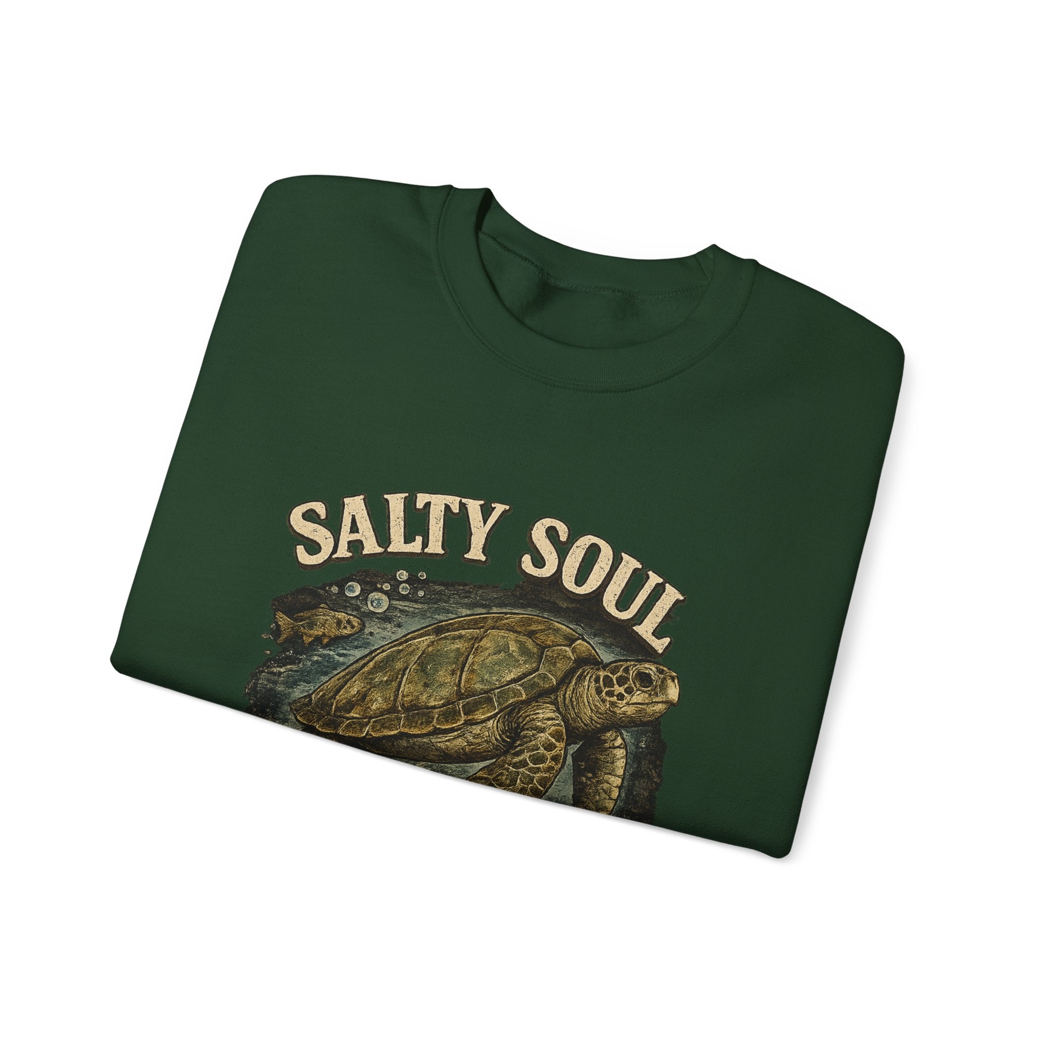 Sea Turtle Crewneck Sweatshirt - "Salty Soul Ocean Bound" Vintage Coastal Pullover