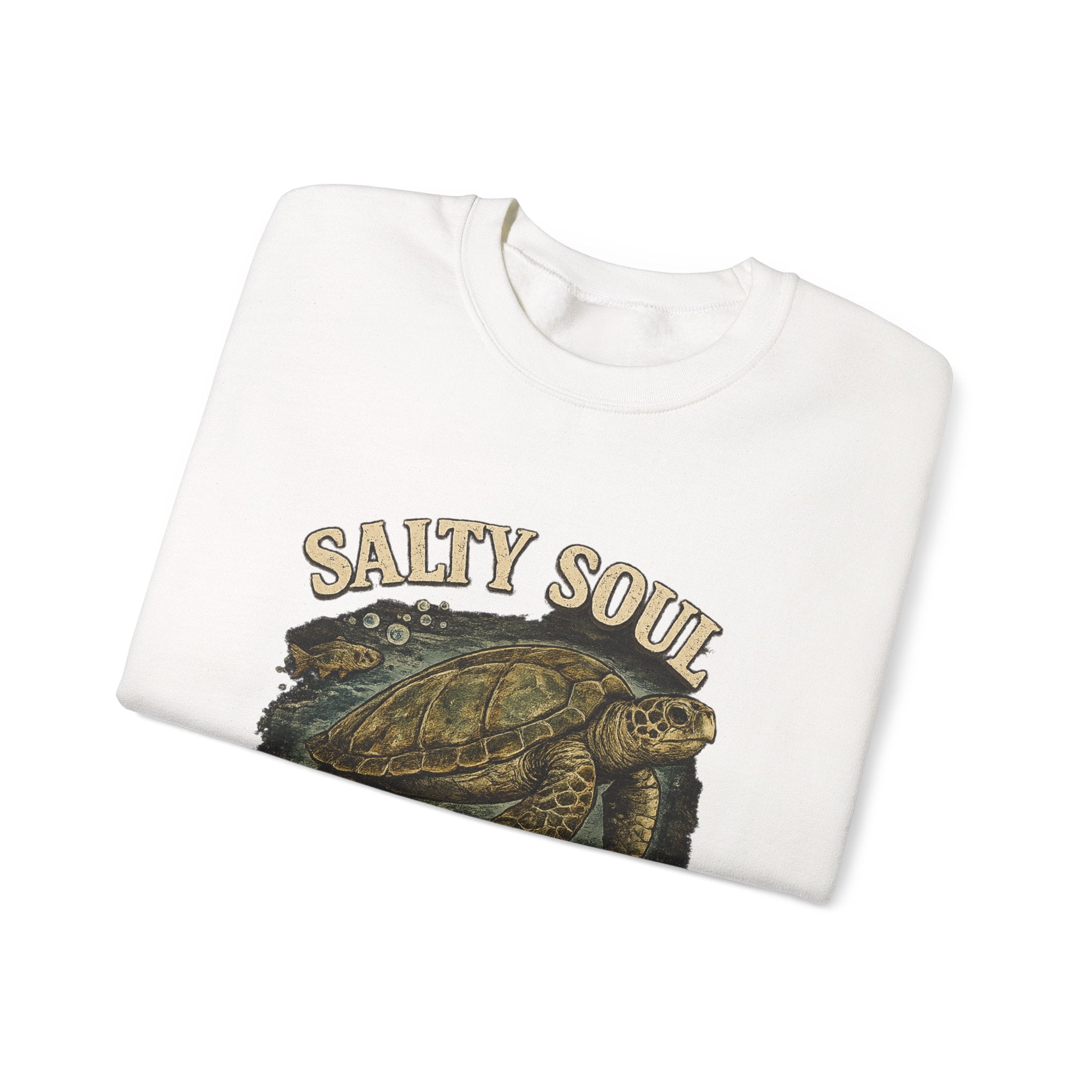 Sea Turtle Crewneck Sweatshirt - "Salty Soul Ocean Bound" Vintage Coastal Pullover