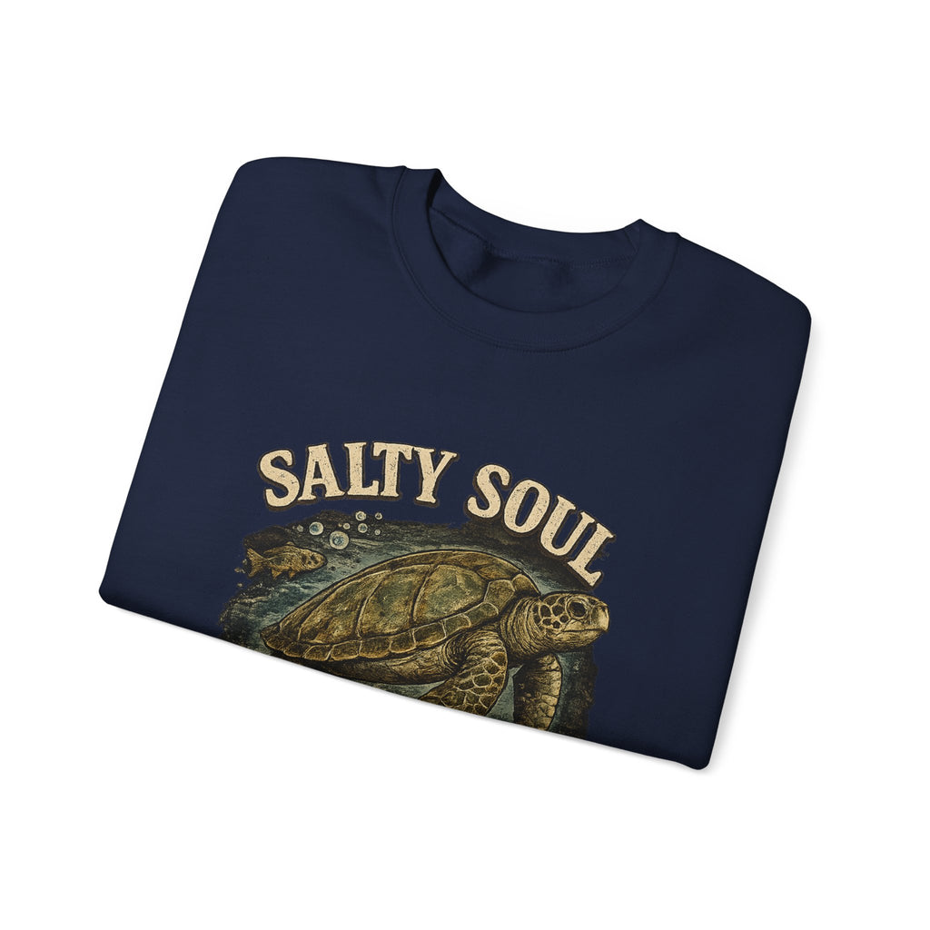 Sea Turtle Crewneck Sweatshirt - "Salty Soul Ocean Bound" Vintage Coastal Pullover
