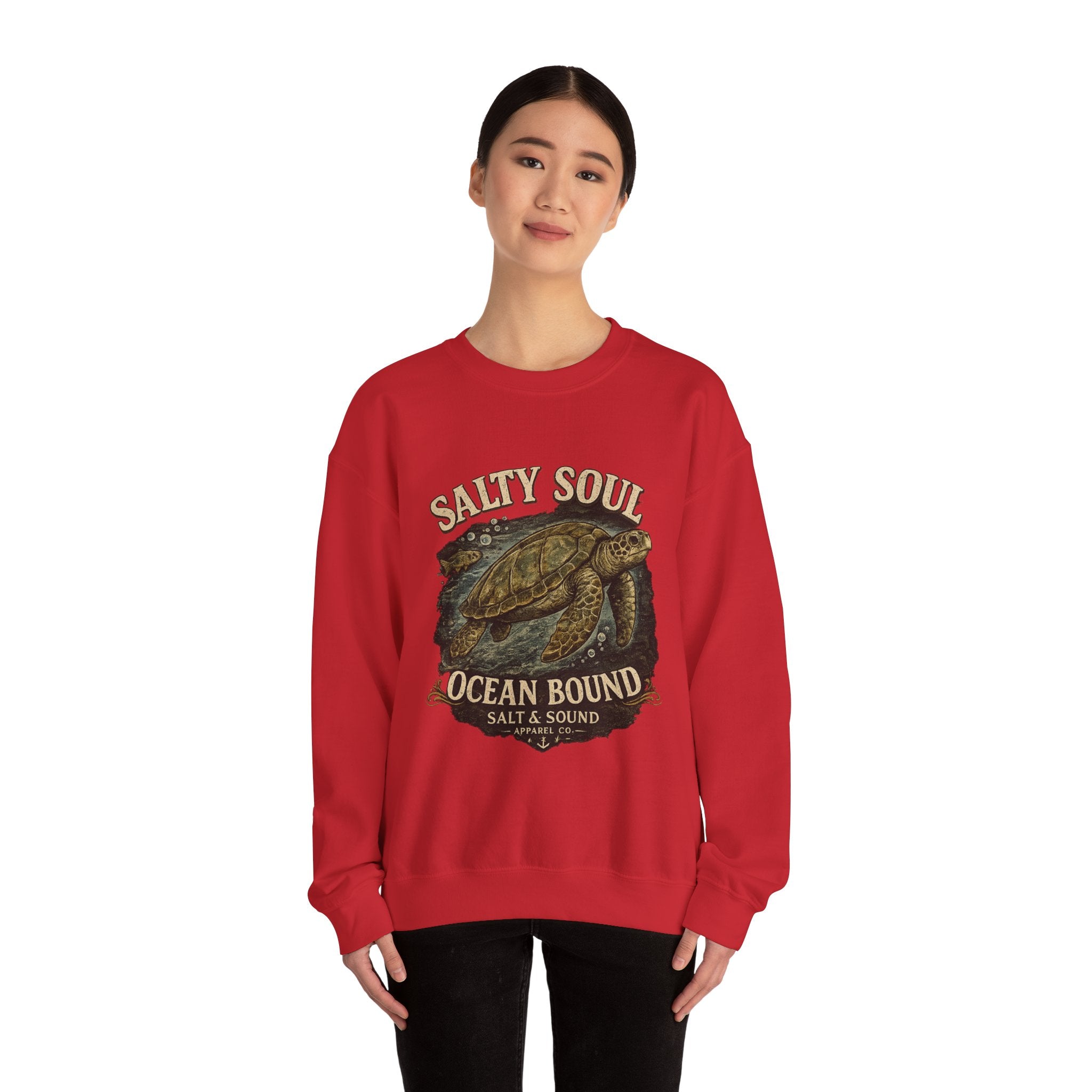 Sea Turtle Crewneck Sweatshirt - "Salty Soul Ocean Bound" Vintage Coastal Pullover