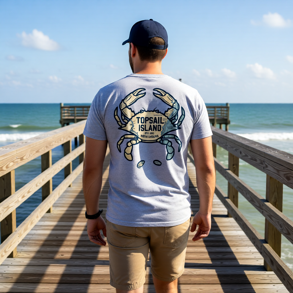 Topsail Island Crab Graphic T-Shirt — Coastal Anchor Chest Logo